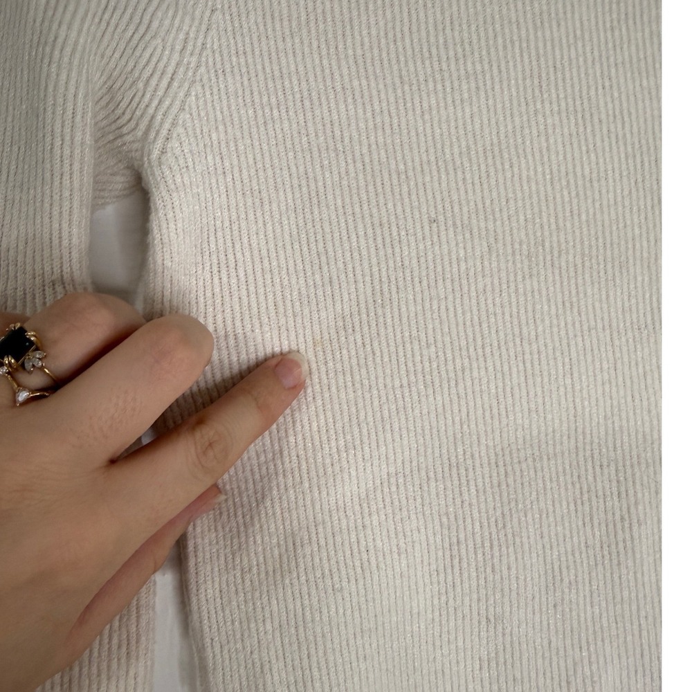 Maeve Modern Flute Sweater Bell Sleeve Size M Cream Black Mock Neck Good Ribbed - Picture 8 of 8